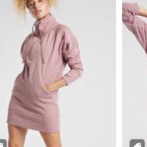 Athleta cozy karma 1/4 zip sweatshirt dress size medium dogwood mauve EUC